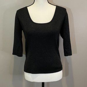 Euro-X Womens 3/4 Sl. Metallic Embellished 70% Silk Stretchy Shirt sz S NWOT